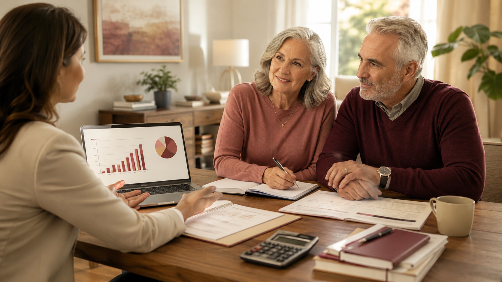 Calm financial guidance workspace with planning materials